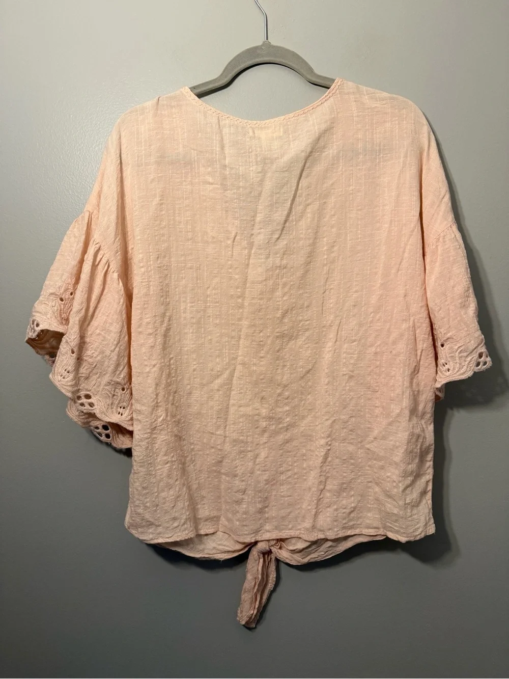 Max Studio Light Peach V-Neck Tie-Front Blouse - Picture 6 of 7